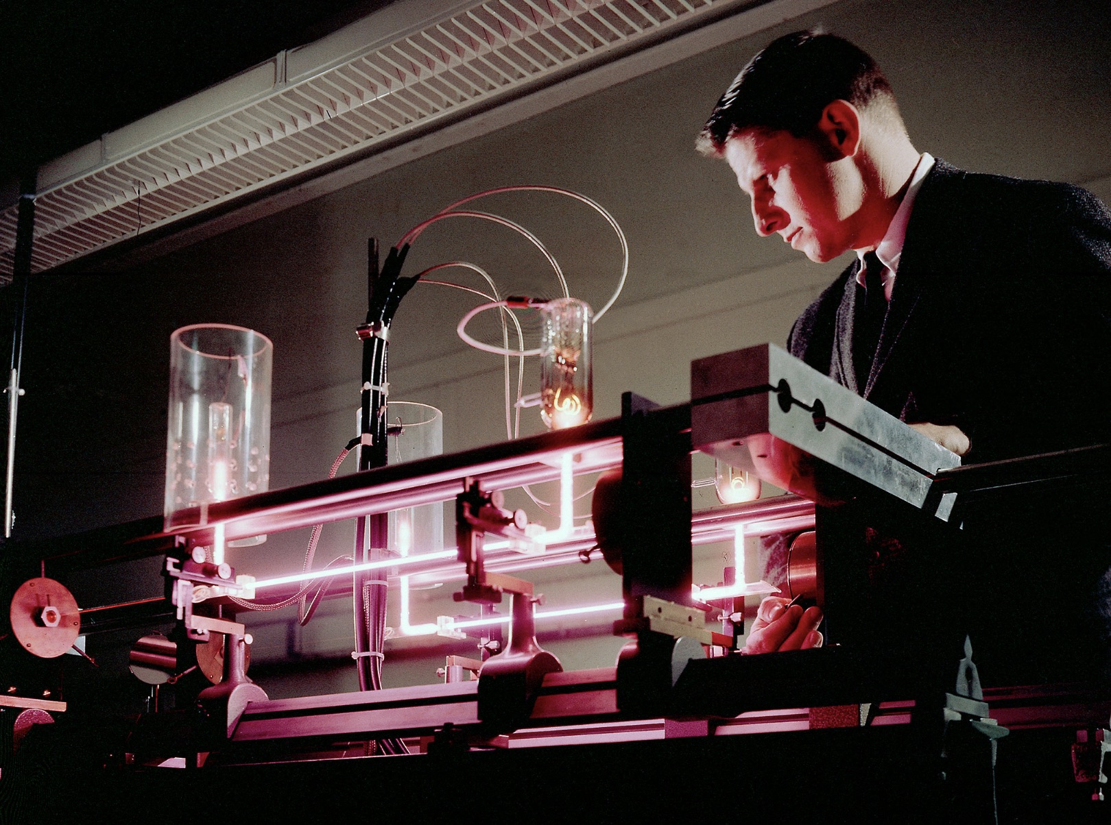 Richard Lancashire operates a gas laser interferometer in the Electric Conversion Laboratory 